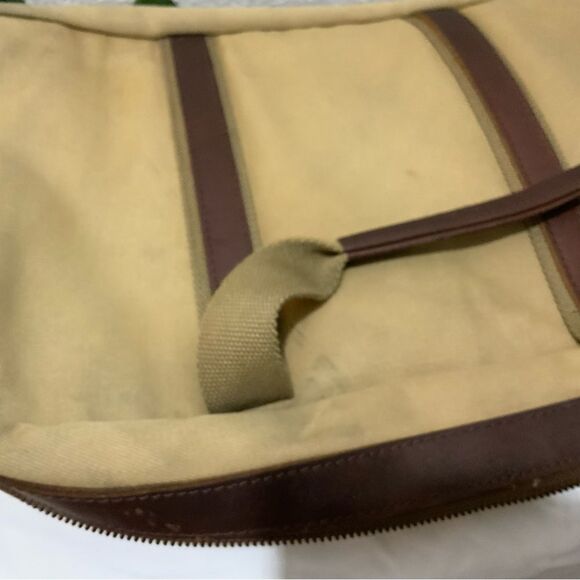 LL BEAN KHAKI CANVAS BROWN LEATHER 18" OVERNIGHT DUFFLE/SHOULDER BAG / C… - Picture 9 of 15